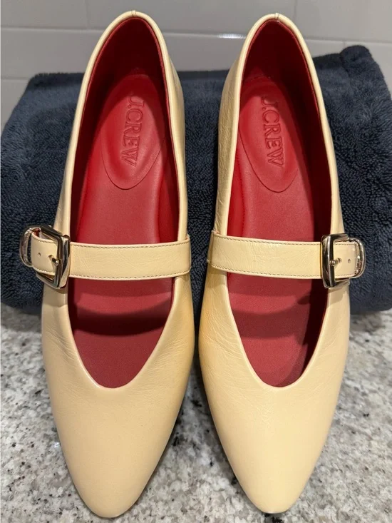 J. Crew Bea Mary Jane ballet flats in candlelight soft yellow leather