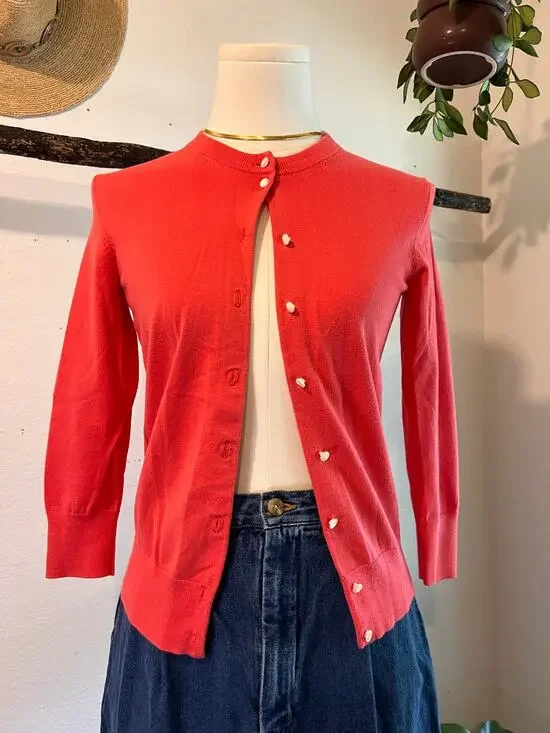 J.Crew Pink Jackie Cardigan Cotton Blend White Button Long Sleeve Size XS
