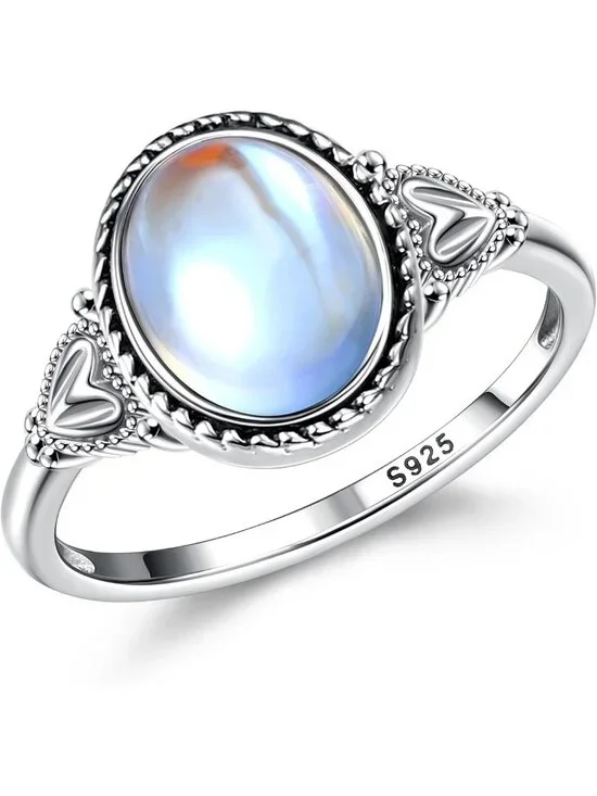 Vintage Handmade Moonstone Mood Ring - Sterling Silver Oval Solitaire, Color