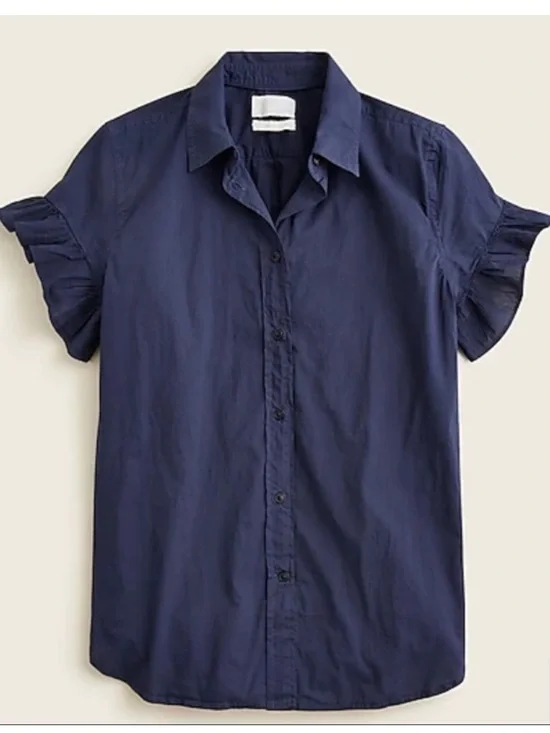 J.Crew Classic-fit Lightweight Cotton Poplin Ruffle Sleeve Shirt in navy