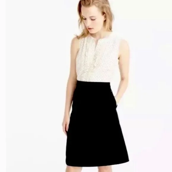 J. Crew Silk Sleeveless Vintage Polka Dot Cream and Black Skirt Dress Size 4