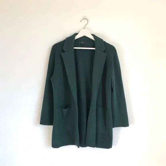 J. Crew Sophie Open Front Wool Blend Sweater Blazer | Dark Green Size Small
