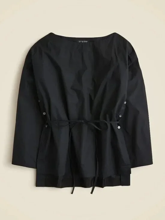 NWT J. Crew Womens Size Small Black Ciel Blouse Top in 100% Cotton Poplin NEW