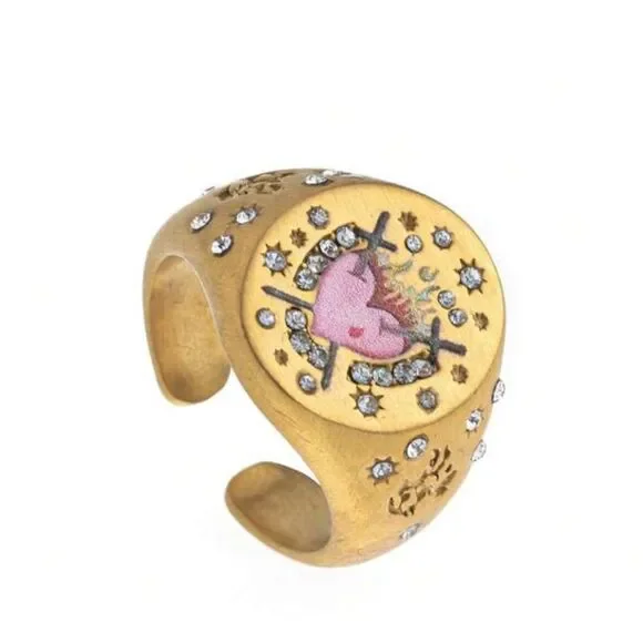 Gold and Pink Heart Ring #1779