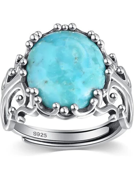 Vintage Turquoise Adjustable Ring for Women | 925 Sterling Silver Filigree