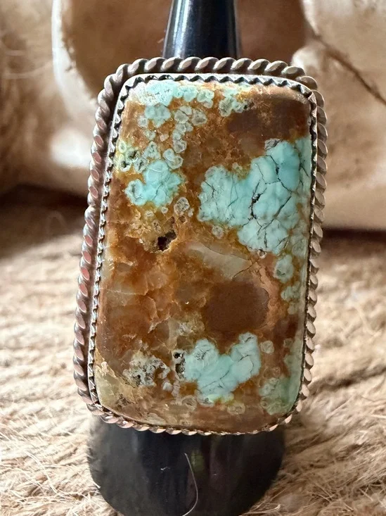 Leslie Nez Navajo Number Eight Turquoise, Rectangular Statement Ring