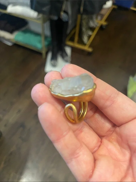 Turkish adjustable Raw Crystal Statement Ring in Gold