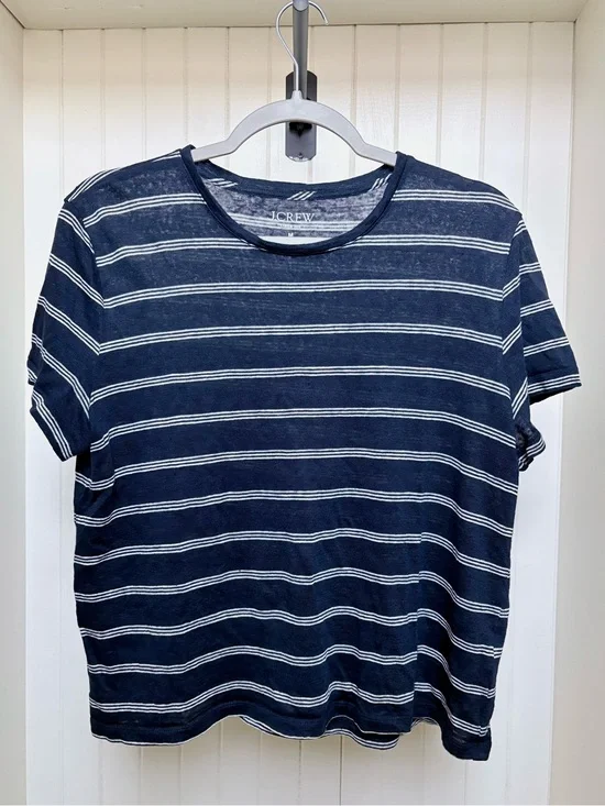 J. Crew Relaxed Linen Navy Striped T-Shirt