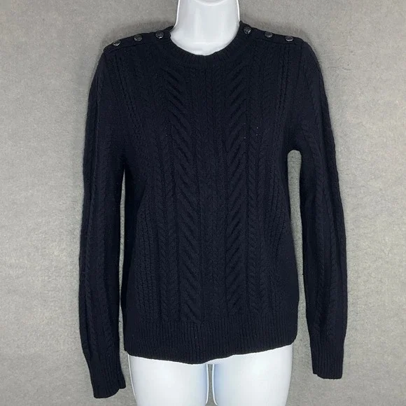 J. Crew‎ Womens Sz M Blue Cable Knit Wool Sweater Shoulder Buttons