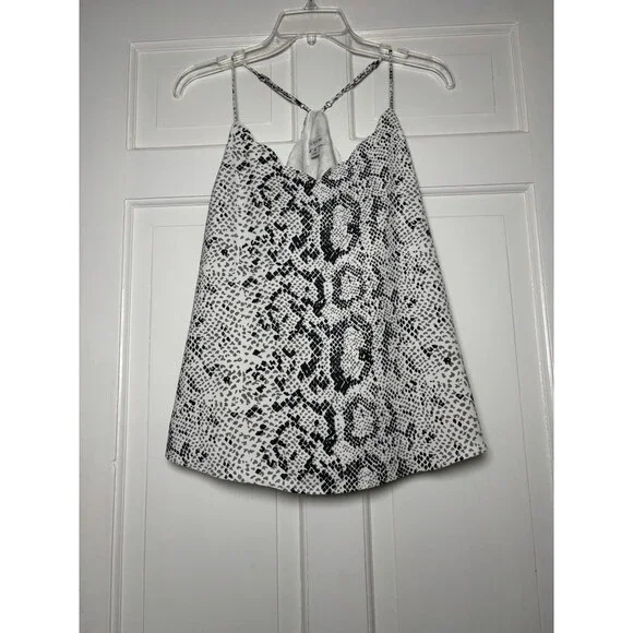 J. Crew Top Womens 8 Black Snake Print Scalloped Halter Tank Adjustable Strap