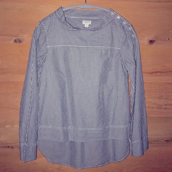 J.Crew striped hi lo blouse size 2 White and blue chambray stripes 100% cotton