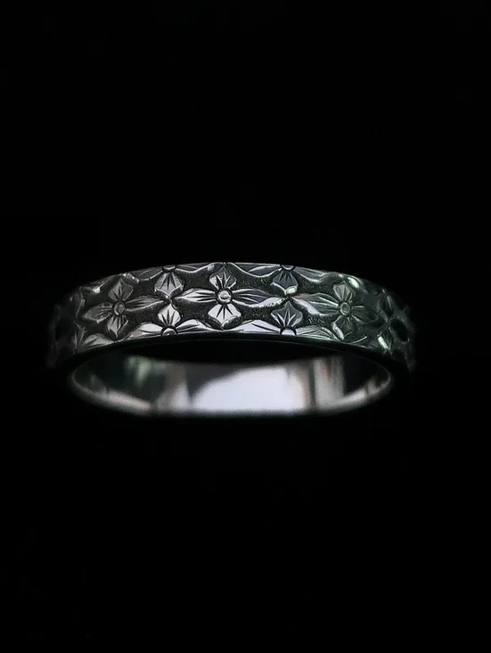 Hand Engraved Sterling Silver 925 Band Ring Floral size 6.5 NEW