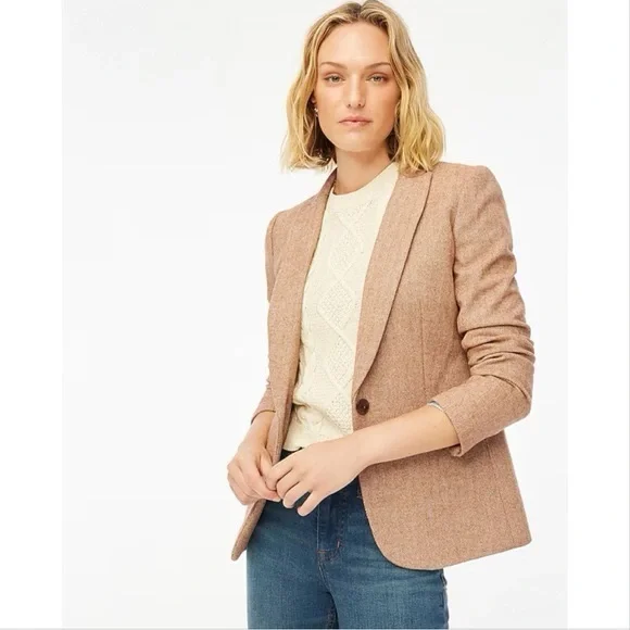 J. Crew Women's Brown tan Herringbone wool-blend Holland blazer women’s size 4