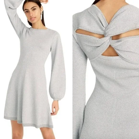 J. Crew Lurex Twist Back Dress in Silver Grey Size Medium NWT
