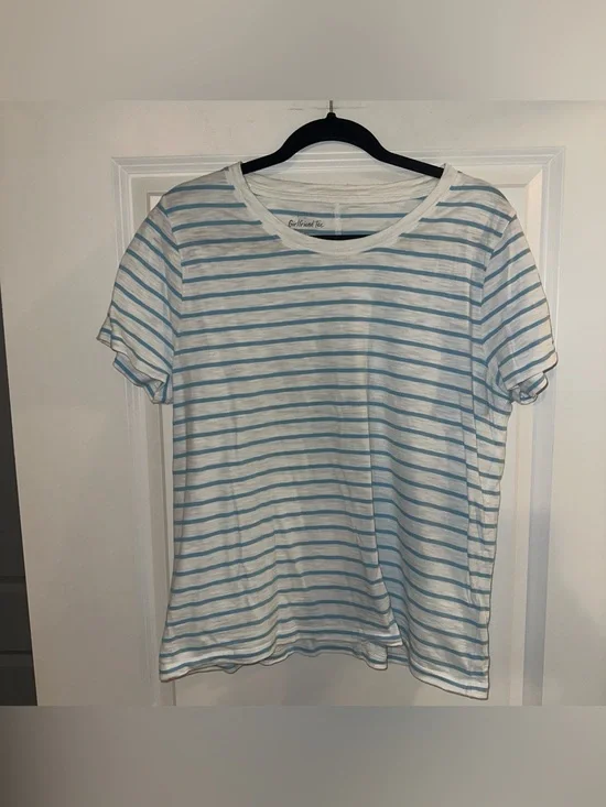 J. Crew Girlfriend Tee - White with Light Blue Stripes