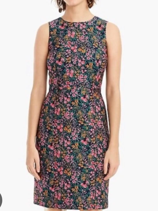 J. Crew Navy Botanical Floral Jacquard Sheath Dress Size 8