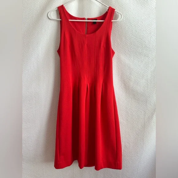 J.Crew Red Ponte Knit Fit Flare Sleeveless Dress Career Cocktail Wedding Size 4