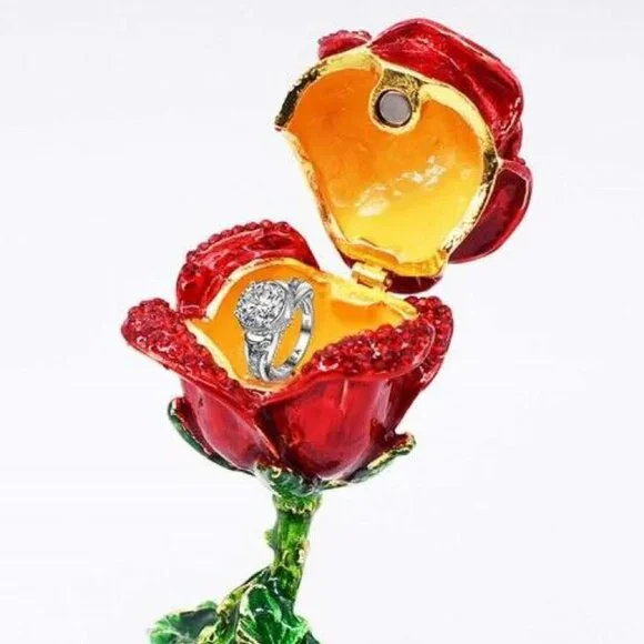 Enamel & Austrian Crystal Rose Ring Gift Box