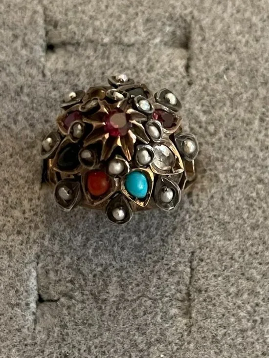 Vintage Gold Ring Princess 1940s Multi Stone Gold Filled Boho Handmade RARE Sz 7