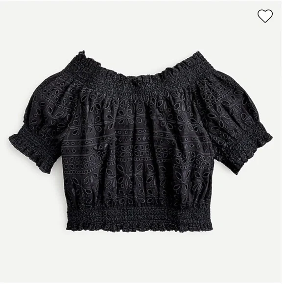 J Crew Puff Sleeve Smocked Top Eyelet