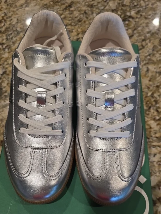 J. Crew Metallic Silver Lace-Up Sneakers