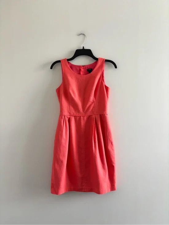 J.Crew Dress Fit Flare Cotton Coral Peach Sleeveless Womens 0 Preppy Classic Y2K