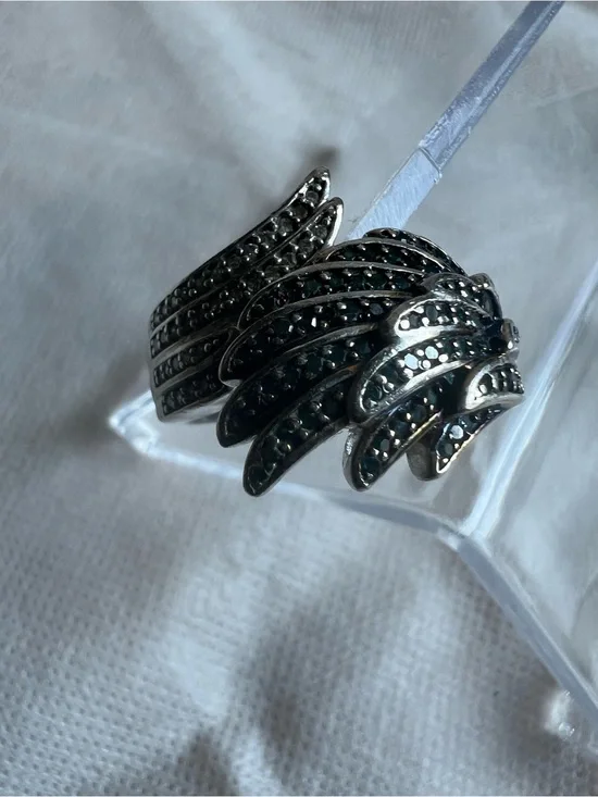 925 Sterling Silver 2 tone Sparkling diamond Wave  Ring