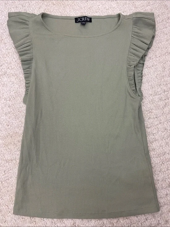 J. Crew Sage Green Ribbed Flutter Sleeve Tank