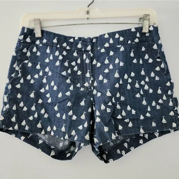 J Crew black label shorts women's size 00 sailboat pattern blue