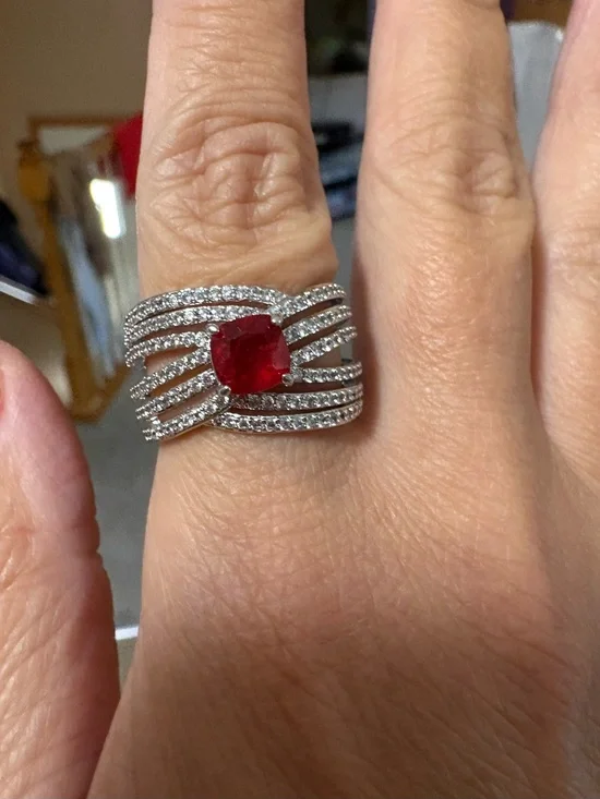Bp- rhodium & red stone- SIZE 9- NO BAG OR TAG
