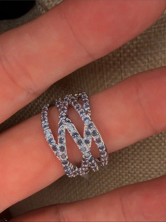 Bomb Party Silver tone Crisscross Blue Stone Women's Ring sz 8