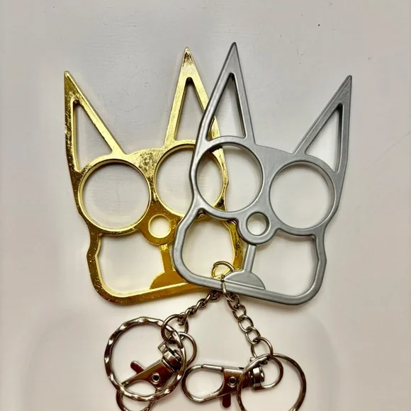 Cat Ears~Pointy Knuckles Safety Keychains ~  gold & silver cat keychains