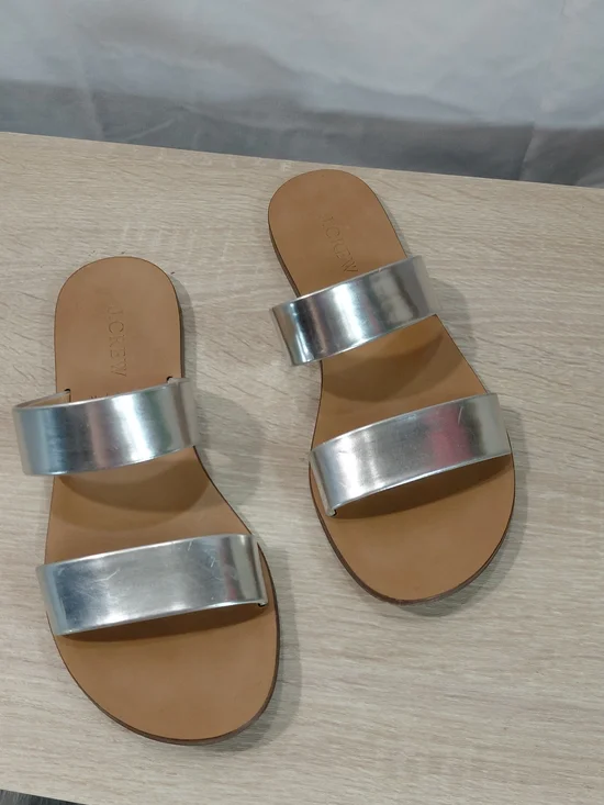 J. Crew Metallic Silver Double-Strap Slide Sandals