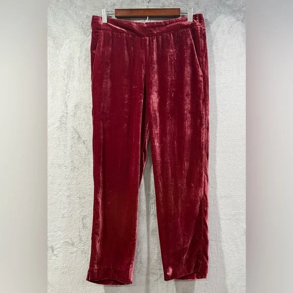 J.Crew Pull On Easy Pant Burgundy Velvet Pants Size 8 Wide Leg