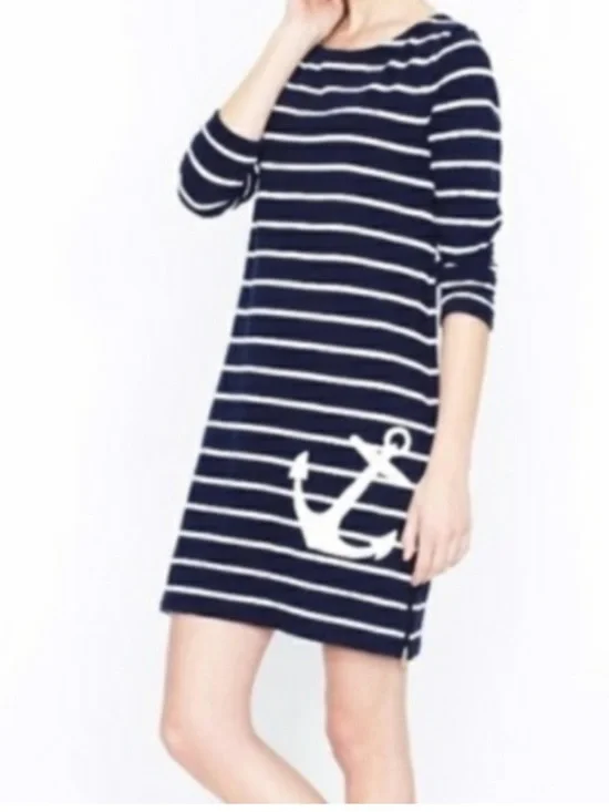 J. Crew Navy and White Striped Boatneck Top
