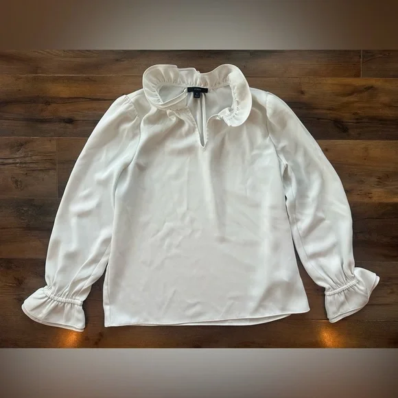 J.Crew Ivory Ruffle Collar Blouse Small Romantic Preppy Career Chic Top