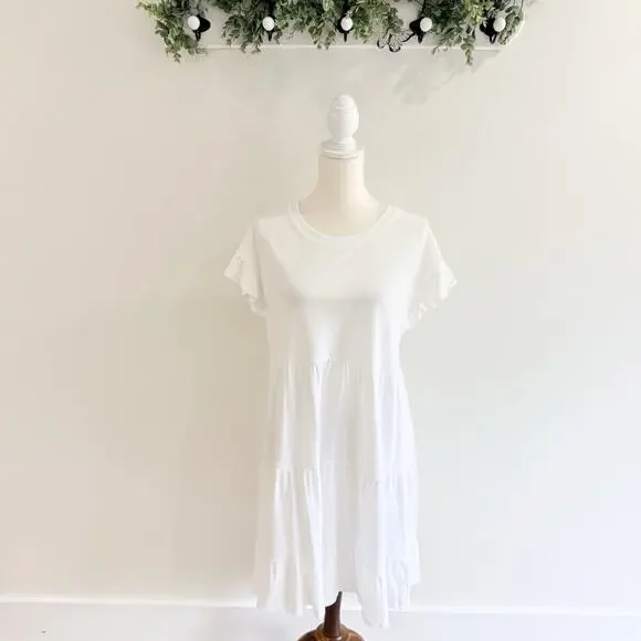 new J.Crew Tiered Dress in Broken in Jersey White Size Medium F5434