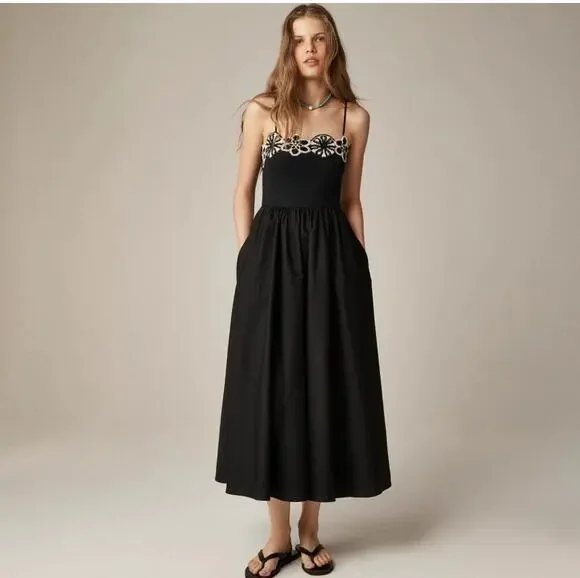 J. Crew Crochet Mixy Dress L Black Whimsigoth Boho Romantic Coquette Resortwear