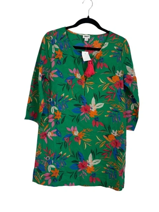 J. Crew Women's 3/4 Sleeve Tie V-Neck Bright Clover Multi Coverup Sz S NWT