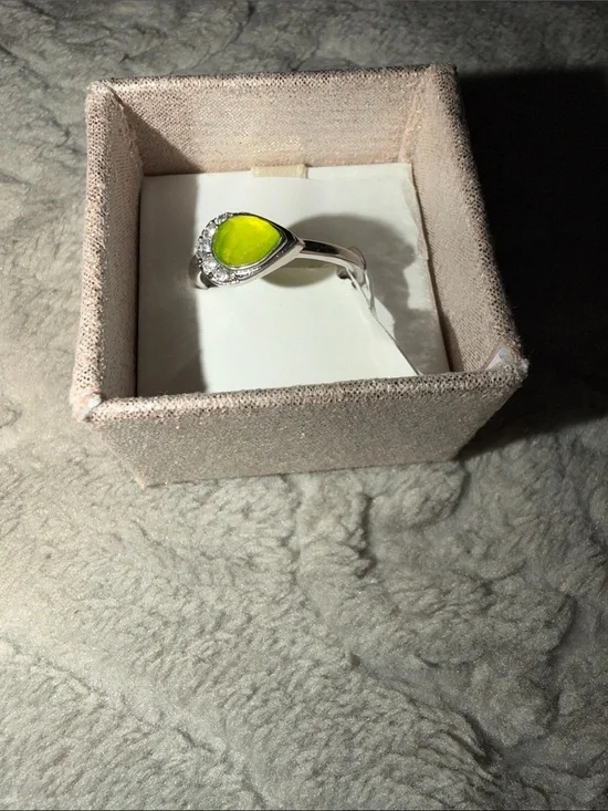 Silver Teardrop Ring with Lime Green Stone