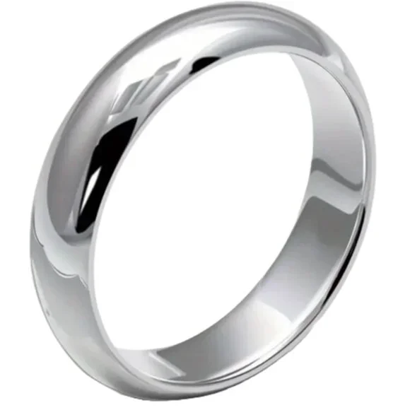 4MM Width Domed Silver 18k Gold Plated Stainless Steel Wedding Band - Unisex