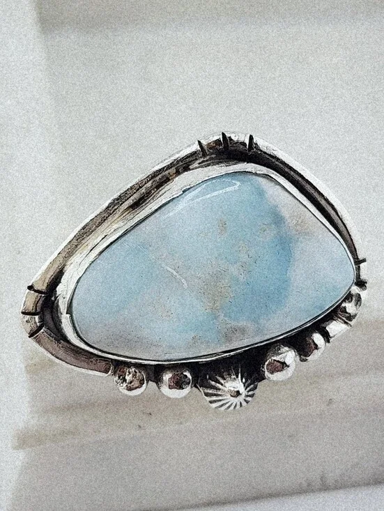 LARIMAR RING HANDMADE IN STERLING SILVER UNISEX SIZE 9