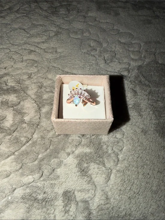 Rose Gold Teardrop Opal Ring with CZ Accents - Women Jewelry