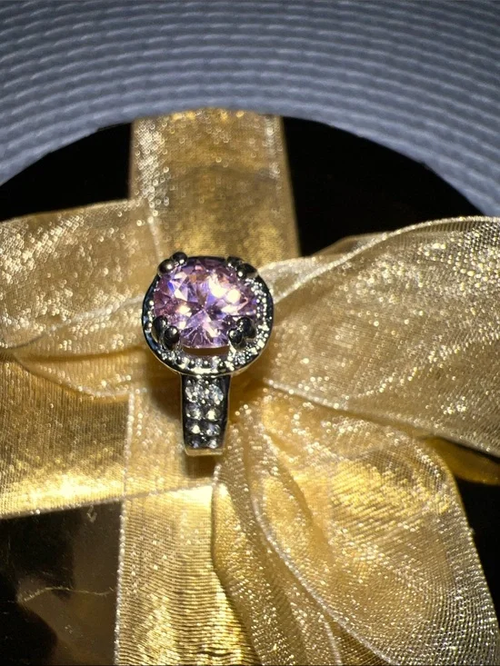 Elegant Pink CZ Halo Ring - Women's Fashion Jewelry
