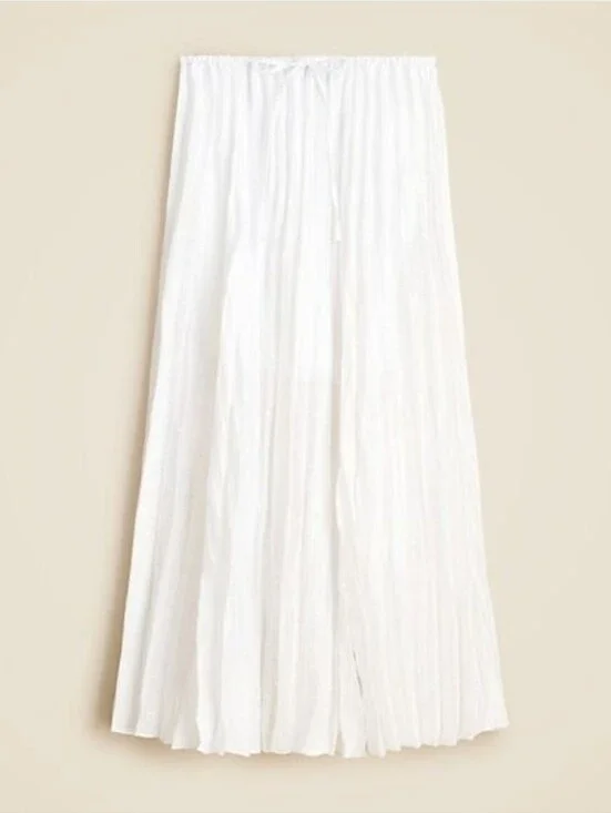 NWT J. CREW Pleated Drawstring Maxi Skirt in Linen Blend in WHITE
