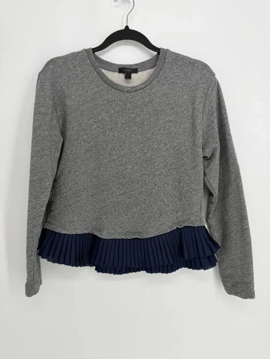 J.Crew Gray Navy Double Pleated Hem Coastal Sweatshirt Women’s Small