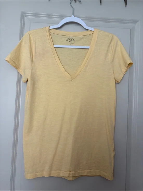 J. Crew Lightweight V-Neck Tee in Pale Yellow