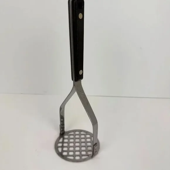 Vintage EKCO Flint Stainless Vanadium, Black Riveted Handle Potato Masher,Sturdy