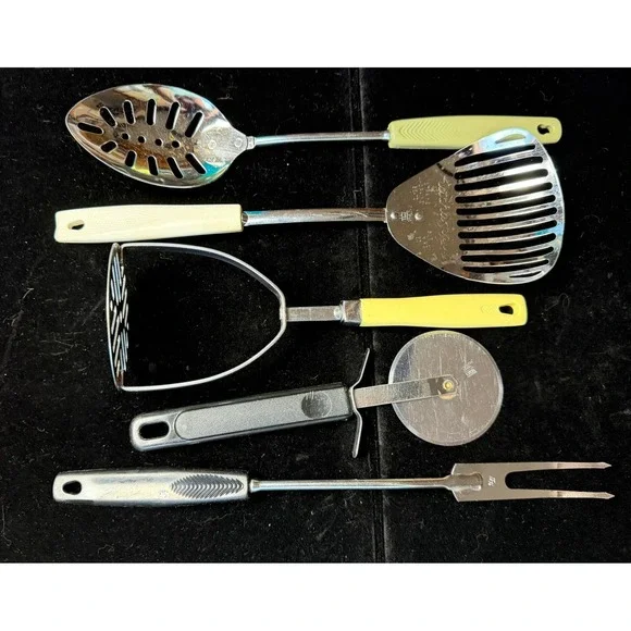 Vintage EKCO Kitchamajig Foley Chief USA Kitchen Utensil Lot 5pc Retro Yellow