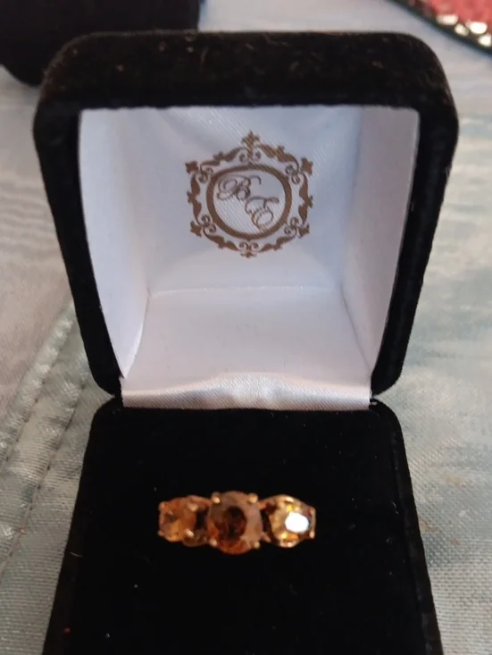 Gold-Tone Brown Stone Three-Stone Ring -